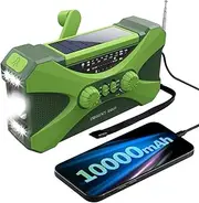 10000MAh Emergency Radio, Solar Hand Crank Radio, Portable Radio with Phone Charger, LED Flashlight Green
