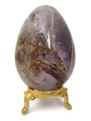 Natural Amethyst Healing Crystal Gemstone Egg on Gold Metal Stand