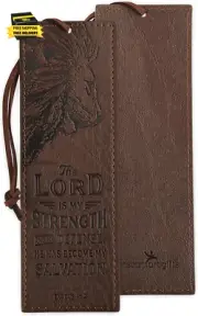 Premium Vegan Faux Leather Scripture Bookmark for Men: the Lord Is My Strength -