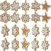20 Mini Silicone Christmas Snowflake Gingerbread Ornaments with Ropes for Tree - Classic Decor