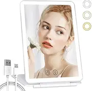 Travel Makeup Mirror, Folding Lighted Makeup Mirror with 80 LED Lights, Adjustable 3-Color Touch Screen Vanity Mirror, USB Rechargeable Portable Cosmetic Mirror for Travel Outing