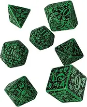 Q Workshop Green & black Forest 3D Dice, Set of 7