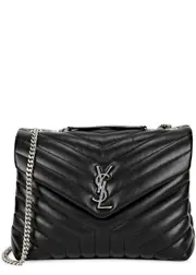 Saint Laurent Loulou Medium Leather Shoulder Bag, Shoulder Bag, Black One Size