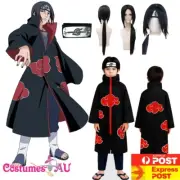 Kids Naruto Akatsuki Costume Cloak Robe Anime Boys Cosplay Uchiha Sasuke Itachi