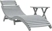 Camping Sunloungers Reclining Patio ChairsSun Lounger with Table Grey Solid Wood Acacia**