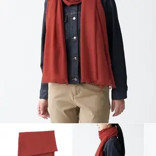 [二手] ［全新商品］無印良品MUJI 再生喀什米爾混大披肩 圍巾 深朱紅