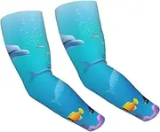 [FHEDVBN] Blue Ocean Underwater Fish Arm Sleeves Compression Arm Covers for Men Women Outdoor Sun Sleeves Cooling Sports Sleeve, Black