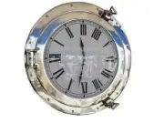 nautical Antique Shiny Nickel Finshe Wall Clock Ship Porthole Clock Beach Style