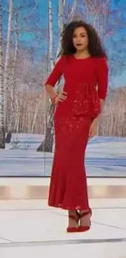NWOT ANTTHONY "KRINGLE" PEPLUM LACE TOP & FLORAL LACE SEQUINED TRUMPET SKIRT SET