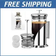Durable 34oz French Press Coffee Maker with Borosilicate Glass & Stainless Steel