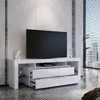 TV Cabinet Entertainment Unit Stand RGB LED UV High Gloss Furniture White 160cm