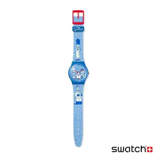 【SWATCH】辛普森家族聯名錶系列手錶 TIDINGS OF JOY 辛普森家族 耶誕錶 藍 Simpsons 瑞士錶 錶(34mm)