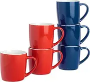 Argon Tableware Coloured Coffee Mugs - Red/Navy - 350ml - Pack of 6 - Gloss Ceramic Stoneware Latte Cappuccino Cups Hot Chocolate Cups Colourful Mug Set with Handle