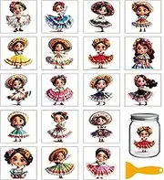 GLOBLELAND 18 Sheets 3.9x3.6inch Mexico Lady Rub on Transfer Colorful Women Vase Home Decals Mexico Clothes Cup Transfer Stickers for Furniture Vase Glass Art Crafts Decorations