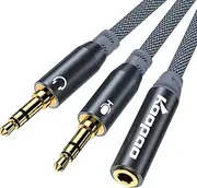 KOOPAO Headphone Mic Y Splitter for Computer 3.5mm Female to 2 Dual 3.5mm Male Earphones and Microphone Stereo Audio Jack Cable to Speaker Gaming Headset PC PS4 Tablet Laptop Adapter Grey