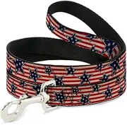 Buckle-Down Pet Leash - Americana Stars & Stripes Red/White/Blue/White - 6 Feet Long - 1" Wide