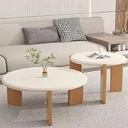 GYDUHYE Modern Round Nesting Coffee Table Set of 2, Solid Wood Coffee Table for Living Room, Minimalist Center Table with 3 Round Legs(Size:50+70cm,Color:White)