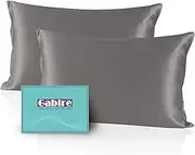 Gabire Mulberry Silk Pillow Cases Set of 2, Both Sides Real Silk Pillowcase for Hair and Skin Prevent Acne Pillowcase Organic Silk Pillowcase 2 Pack with Hidden Zipper, Grey, Standard (20"×26")