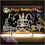 LED Note Board with Colors, Acrylic Dry Erase Board Light up Dry Erase Board with Stand as a Glow Memo LED Letter Message Board Note Glass Led Board White Board for Office Home (30cm X 20cm)