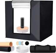 MSKIRA Photo Studio Light Box 80CM/32" Shooting Tent Kit with Integrated LED Lights, Electric Rotary Table, Round Backgrounds, 3PCS Backdrops and Carry Bag