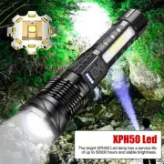 800LM XHP50 LED Flashlight USB Rechargeable Side Red Blue Light Zoom Torch 1500m