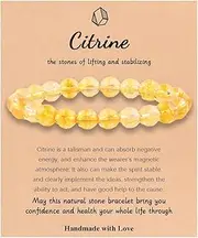 [COLORFUL BLING] Healing Crystal Bracelet for Women Men,Relief Anxiety Yoga Bracelet, 8 mm Natural Stone Citrine Jade Beaded Stretch Bracelets,Semi-Precious Gemstones Energy Bracelet Inspirational Jewelry