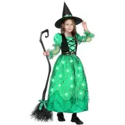 Girls Witch Costume Light up Witch Costume Kids Green Starry Witch Dress with...