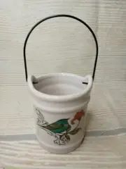 New! Mini Green Bird Ceramic Pot Bucket Pail Vase Decor Tier Tray Vintage Look