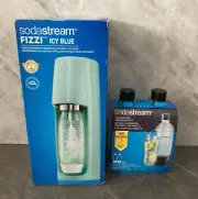 SodaStream Fizzi Sparkling Water Maker Icy Blue + 2 Slim Carbonating Bottles NEW