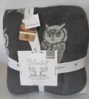 Pad Concept Dark Light Gray Owls Oversized Throw Blanket 60" X 78" Reversible