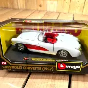 Bburago 1957 Chevrolet Convertible Corvette with Base - 1:24 Diecast Chevy