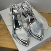 Good American Wedge Heels silver clear block heel nwt size 8.5