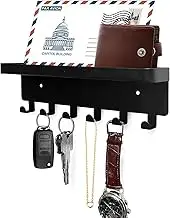 GTK Key Holder with Tray and 6 Hooks for Hallway, Key Rack with Shelf for Mail Storage (Black)