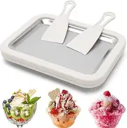 Ice Plate Ice Rolls for Ice Making DIY, Ice Rolls Machine with 2 Spatulas, Ice Cream Maker, Ice Rolls Plate, for Making Yoghurt Ice Cream, Ice Cream 22.5 x 17.5 cm, White