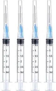 4Pack 3ml Disposable Syringes with 23Ga1"Needle,Luer Lock,IndividuallySterilized