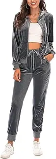 [PNZLZIA] Velour Track Suits for Women Set，Fall Velvet Sweatsuits 2 Piece, Womens Velvet Full Zip Hoodie & Sweatpants Sets