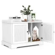 Costway Wooden Cat Litter Box Enclosure Hidden Cabinet Cat House Sideboard w/2 Doors White