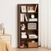 5-Tier Narrow Bookshelf 134cm Wooden Open Bookcase Adjustable Shelf Brown