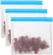 uxcell 11"x2"x7.9" Reusable Freezer Bag, 3 Pcs Leakproof Zip Food Storage Stand Up Bags Fridge Snack Vegetable Fruit Ice Container for Long-Lasting Freshness, Blue