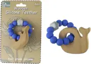Koala Dream Wooden Silicone Whale Teether - Blue | Baby Teething Toy, Bpa-Fre...