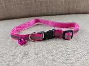Cat Collar W/ Bell Pink/Gray Reflective Nylon Cat Safety Collar Size Adjust