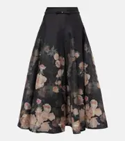 [Zimmermann] Zimmermann Crush Flared linen and silk midi skirt AU 8 black