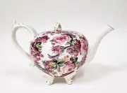GRACE'S TEAWARE WHITE+PINK+GREEN FLORAL CERAMIC+STAND,LEGS TEA+COFFEE POT,TEAPOT
