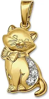 [CLEVER SCHMUCK] Golden Pendant Elegant Cat with Bow Two-Tone Satin Matt Partly Shiny 333 Gold 8 Carat in Jewellery Case, Yellow Gold