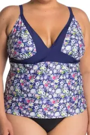 Nicole Miller Swimwear Tankini Top Women´s Size L Floral Print Colorblock --CH6-