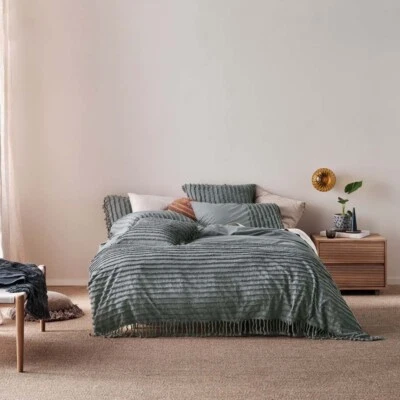 Linen House Dunaway Petrol Duvet Doona Quilt Cover Set Double Bed Size