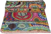 Indian Patch Work Cotton Kantha Quilt Queen Bedspreads Throw Blanket (Multi Floral) Bohemian Bedspread, Bohemian Bedding, Handmade Kantha Quilt, King Size Kantha Quilt, Patch Quilt, Bed Cover