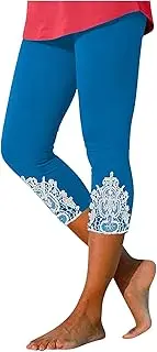 [Generic] Womens Capris for Summer Dressy Cropped High Waist Yoga Pants Comfy Stretchy Leggings Workout Compression Pants, Light Blue-b, Small