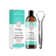 Advanced Oil Pulling with Tongue Scraper, Natural Alcohol Free Mouthwash with Coconut Oil 1pc