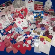 Junk Journal Ephemera Craft Lot Button Pink Rose Valentine Lace Scrapbooking